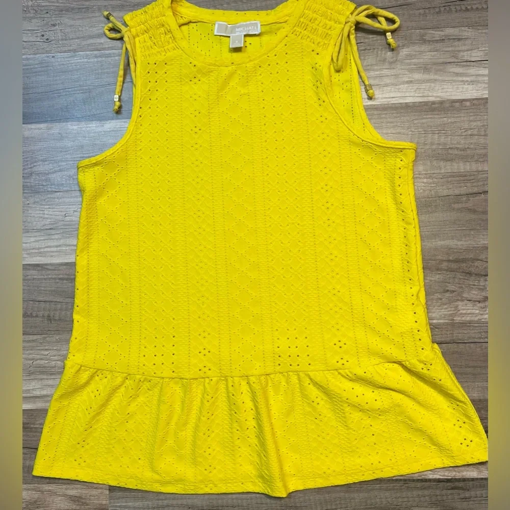 Michael Kors Vibrant Yellow Eyelet Tops Women Size Small - Picture 6 of 10